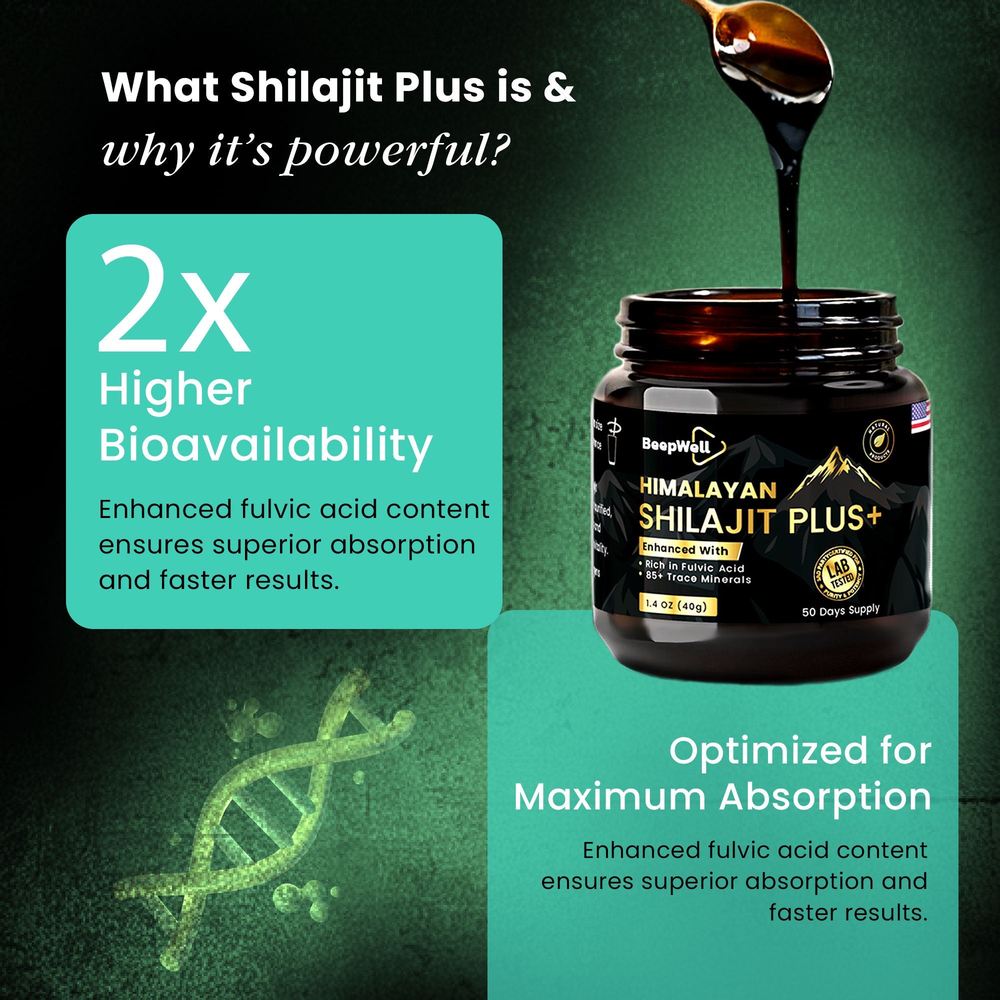 Beepwell Natural Himalayan Shilajit Resin – Rich In Fulvic Acid & Trace Minerals – With Ashwagandha & Black Pepper – Natural Endurance & Vitality Supplement – 40g (50 Servings)